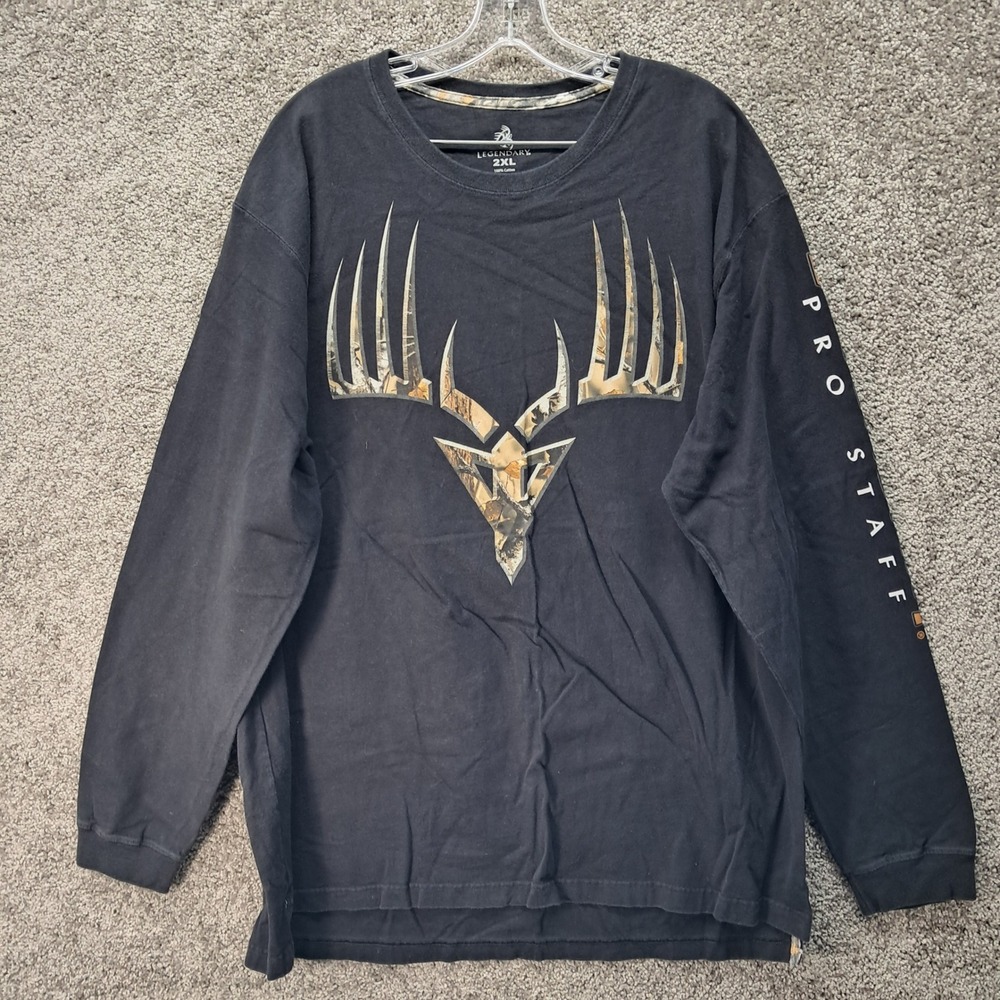 Legendary Whitetails Mens 2XL Black Camo Antler‎ Pro Staff Long Sleeve T-Shirt